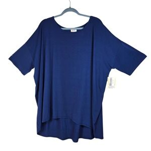 LuLaRoe Irma Tunic Top Womens 3XL Navy Blue Solid High Low Short Sleeve New